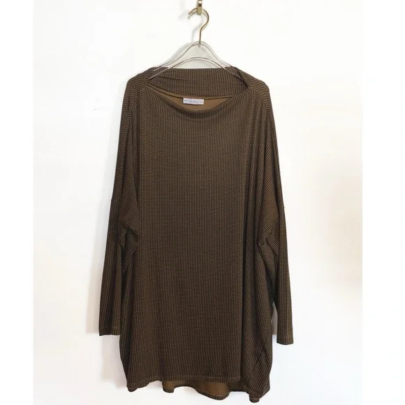 Bryn Walker Houndstooth Plaid Tunic Brown & Black Womens size L - Picture 10 of 10